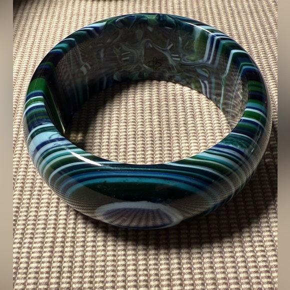 Carlos Sobral Vintage Striped Blue Green Resin Bangle - Picture 10 of 13